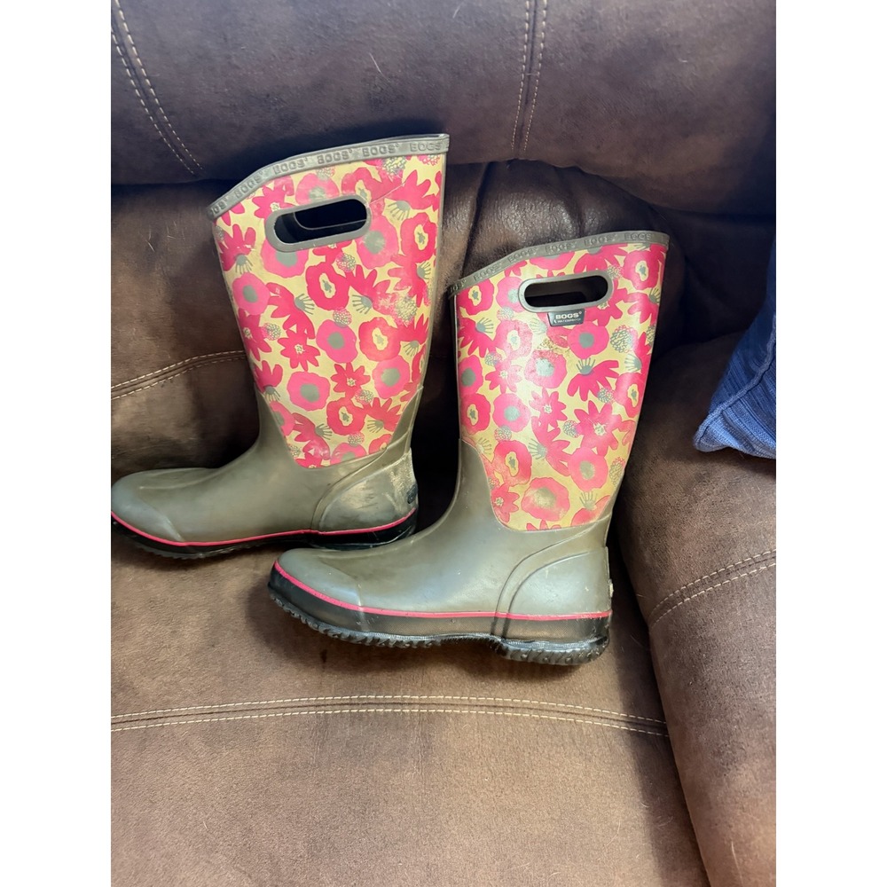 Bogs Classic High Waterproof Rain Boots Womens 10 Floral Pink Olive 71783-012 - Picture 5 of 10